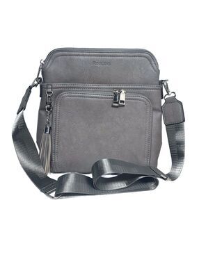 Vegan Leather Gray Roulens Crossbody Wallet Purse Adjustable w/ RFID Travel